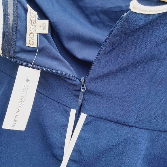 Eva Mendes NY & Company Strapless Navy Peplum Ruffled Midi Coctail Dress 6 Nwt - Picture 8 of 8